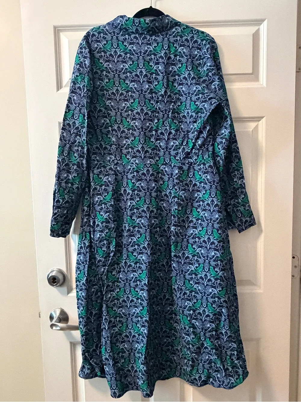 Boden Blue and Green Floral Bird Printed Midi Dress Size 16/18 - Picture 6 of 8